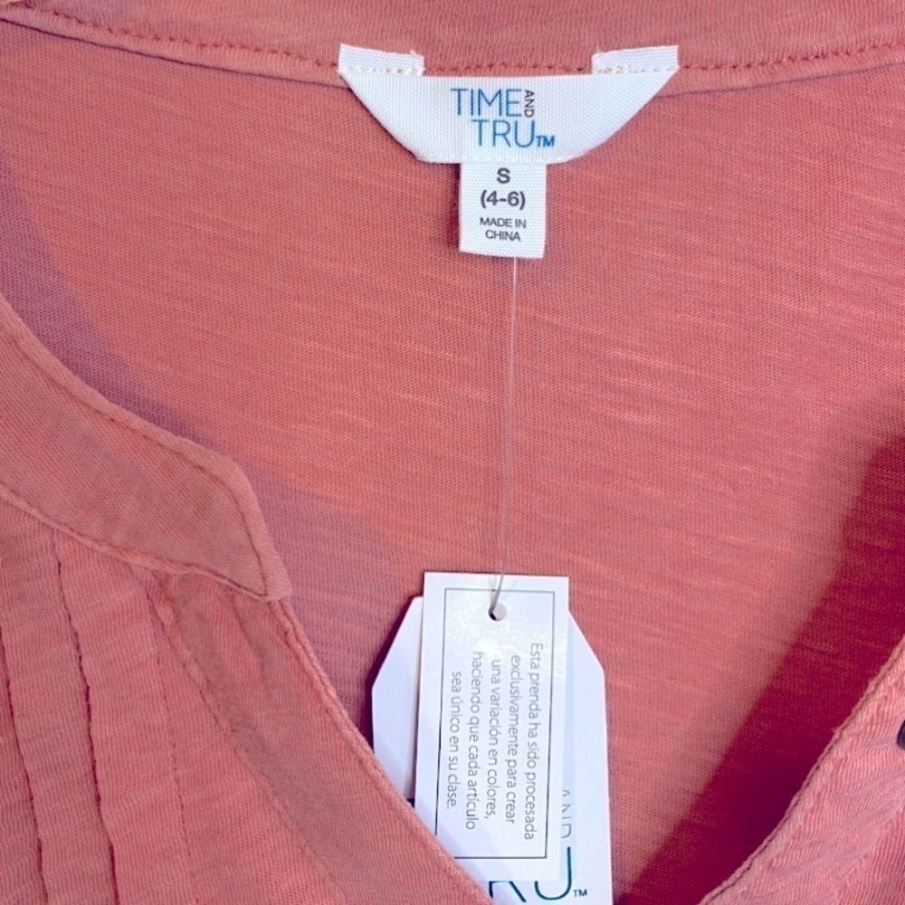 NWT Time and Tru 3/4 Sleeve Relaxed Peplum Top Blouse Coral/Pink Size Small - Picture 5 of 9